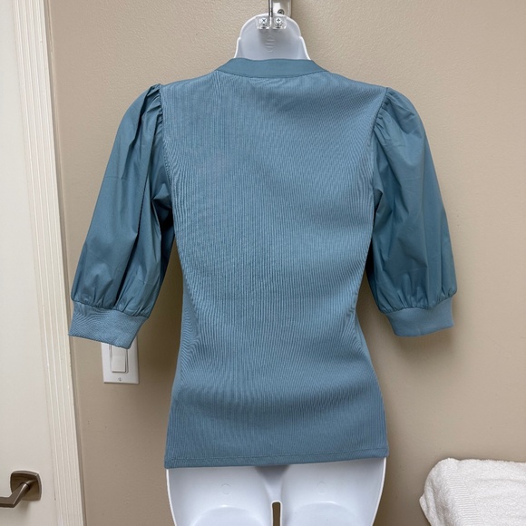 NEW! Veronica Beard Coralee Puff Sleeve Top Sea Glass Blue Size XS - $198 - Picture 7 of 14